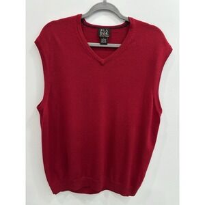Jos A Bank 100% Italian Merino Wool Sweater Vest Mens L Red Preppy Old Money